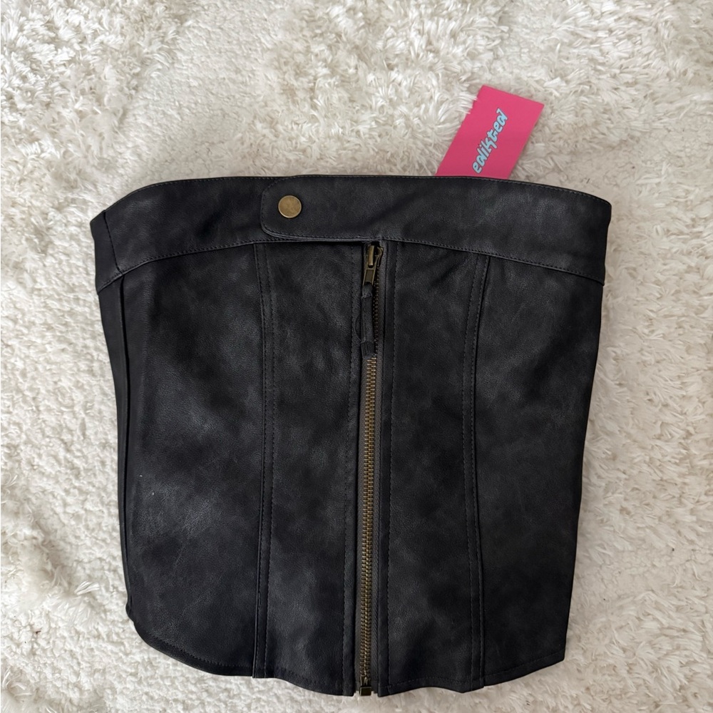 Edikted leather corset top NEW w zip up front and tie up back size XS